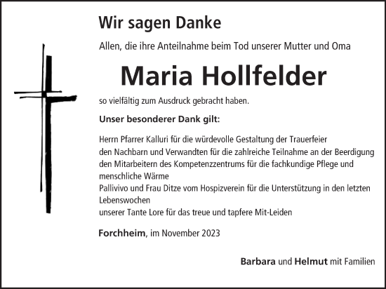 Anzeige von Maria Hollfelder von MGO