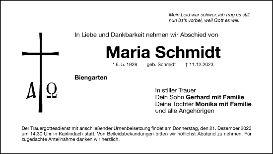 Anzeige von Maria Schmidt von MGO