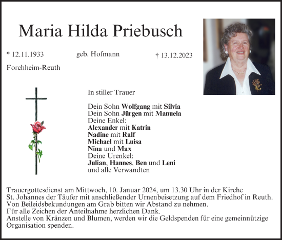 Anzeige von Maria Hilda Priebusch von MGO