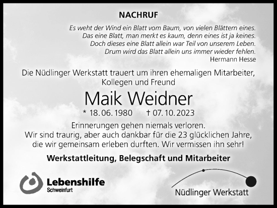 Anzeige von Mark Weidner von MGO