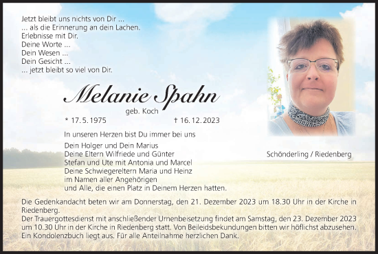 Anzeige von Melanie Spahn von MGO