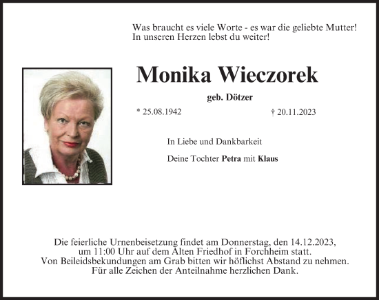 Anzeige von Monika Wieczorek von MGO