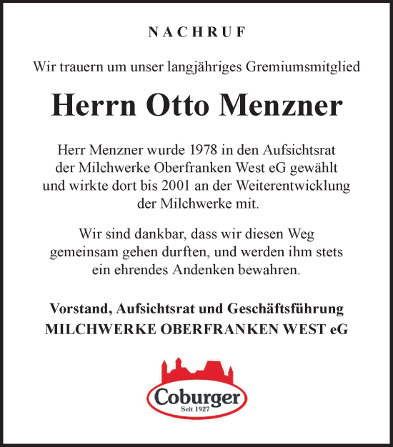 Anzeige von Otto Menzner von MGO