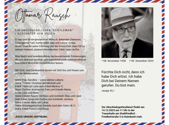 Anzeige von Ottomar Rausch von MGO