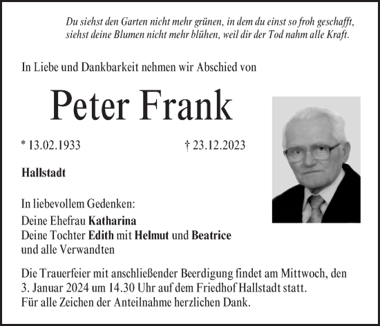 Anzeige von Peter Frank von MGO