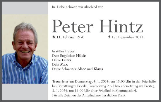 Anzeige von Peter Hintz von MGO