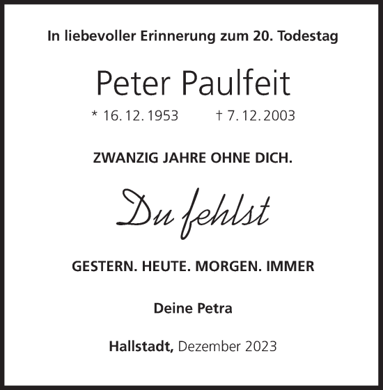 Anzeige von Peter Paulfeit von MGO