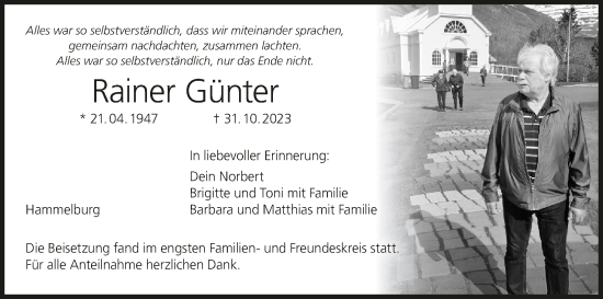 Anzeige von Rainer Günter von MGO