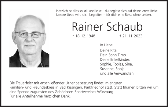 Anzeige von Rainer Schaub von MGO