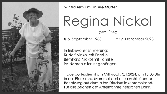 Anzeige von Regina Nickol von MGO