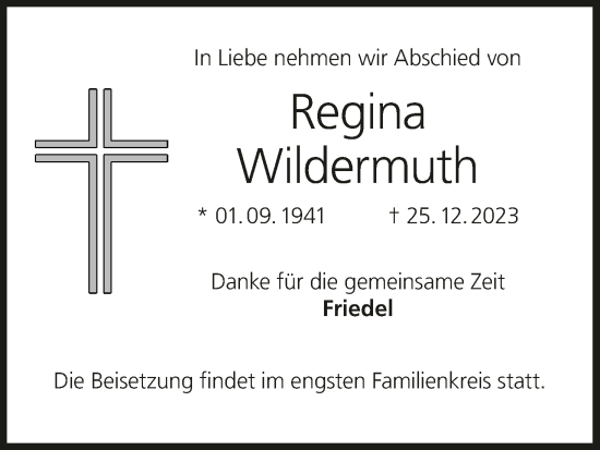 Anzeige von Regina Wildermuth von MGO