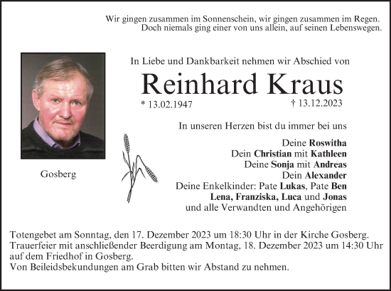 Anzeige von Reinhard Kraus von MGO