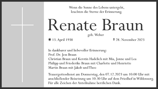 Anzeige von Renate Braun von MGO
