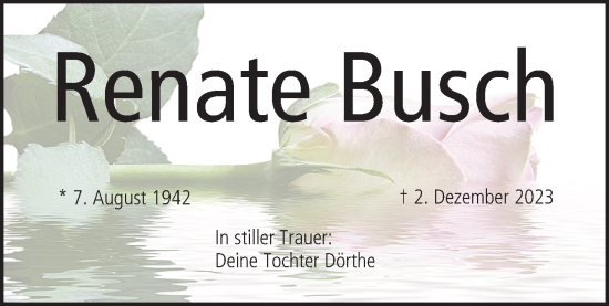 Anzeige von Renate Busch von MGO