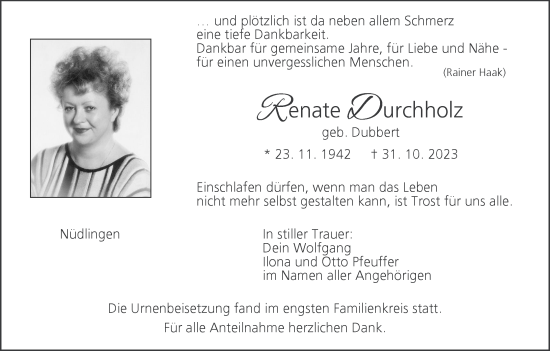 Anzeige von Renate Durchholz von MGO