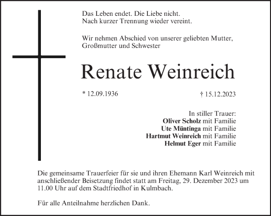 Anzeige von Renate Weinreich von MGO