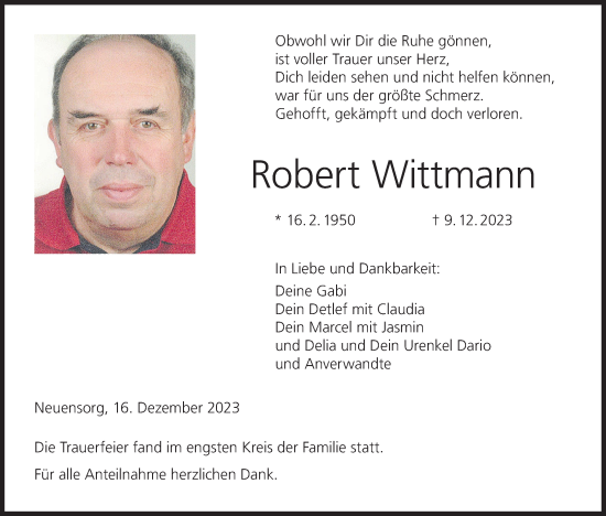 Anzeige von Robert Wittmann von MGO