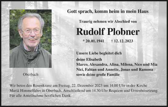 Anzeige von Rudolf Plobner von MGO