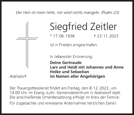 Anzeige von Siegfried Zeitler von MGO