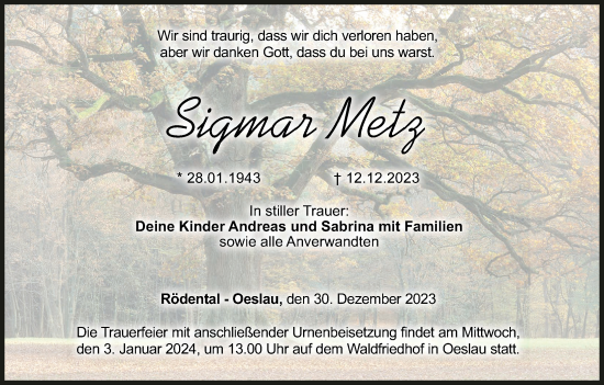 Anzeige von Sigmar Metz von MGO