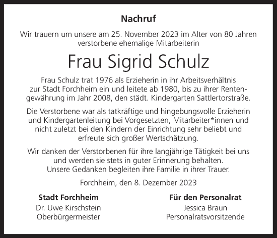 Anzeige von Sigrid Schulz von MGO