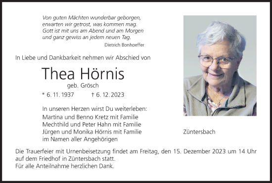 Anzeige von Thea Hörnis von MGO