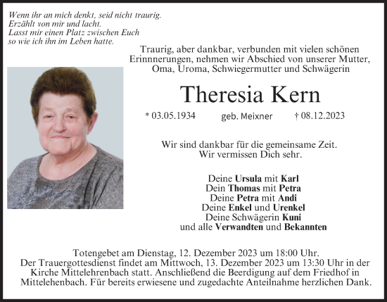 Anzeige von Theresia Kern von MGO
