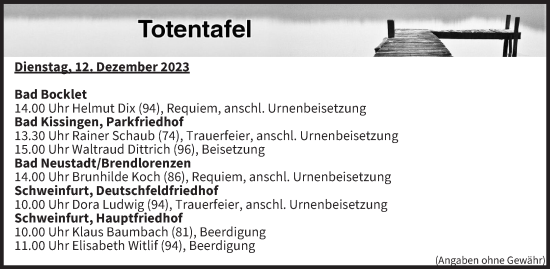 Anzeige von Totentafel vom 12.12.2023 von MGO