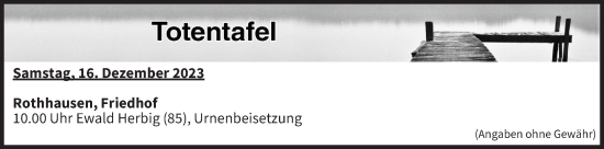 Anzeige von Totentafel vom 16.12.2023 von MGO