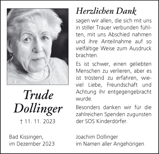 Anzeige von Trude Dollinger von MGO