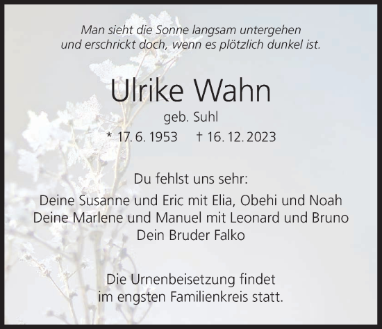 Anzeige von Ulrike Wahn von MGO