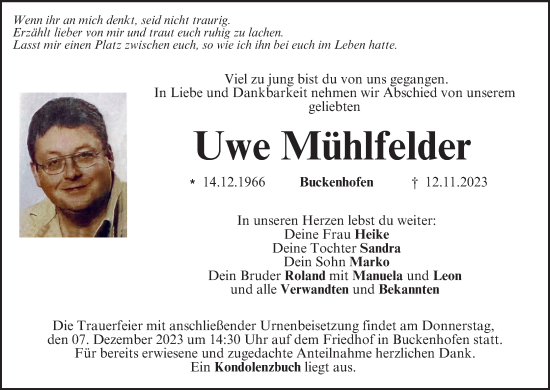 Anzeige von Uwe Mühlfelder von MGO