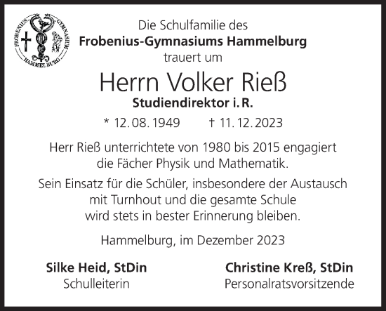 Anzeige von Volker Rieß von MGO