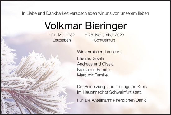 Anzeige von Volkmar Bieringer von MGO