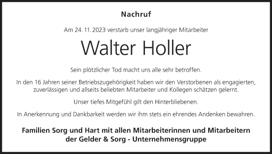 Anzeige von Walter Holler von MGO