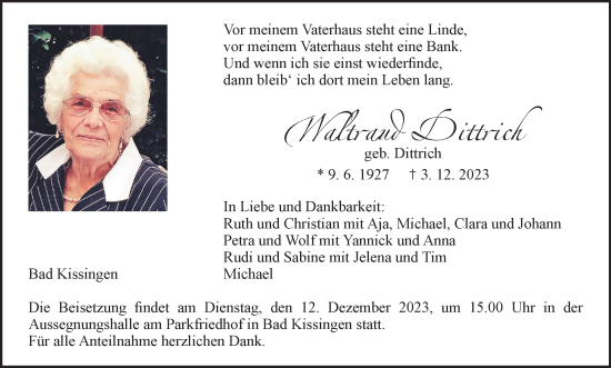 Anzeige von Waltraud Dittrich von MGO