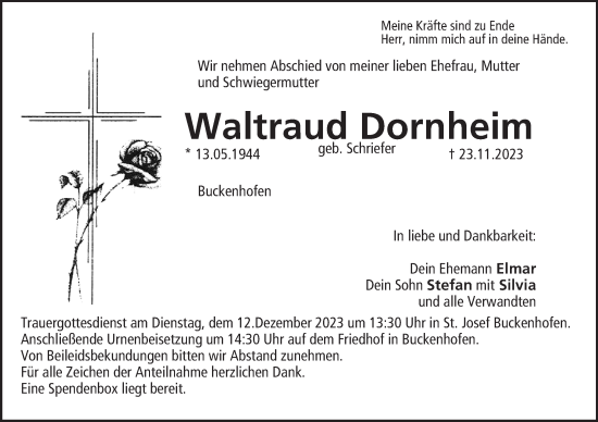 Anzeige von Waltraud Dornheim von MGO