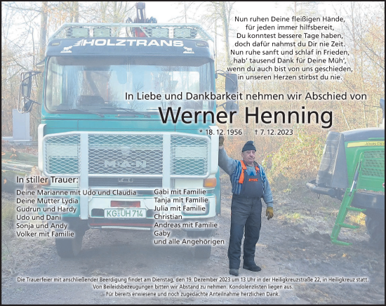 Anzeige von Werner Henning von MGO