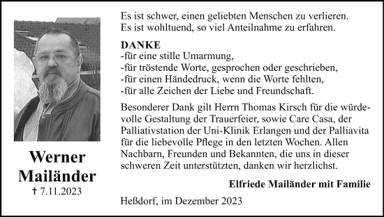 Anzeige von Werner Mailänder von MGO