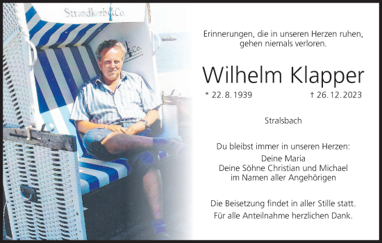 Anzeige von Wilhelm Klapper von MGO