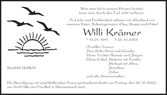 Anzeige von Willi Krämer von MGO