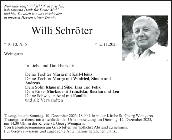 Anzeige von Willi Schröter von MGO