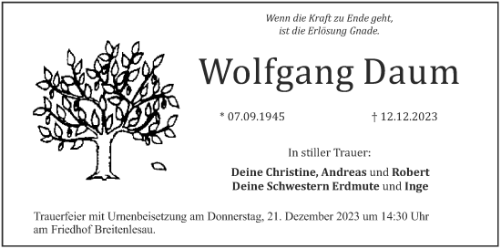 Anzeige von Wolfgang Daum von MGO
