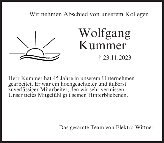 Anzeige von Wolfgang Kummer von MGO