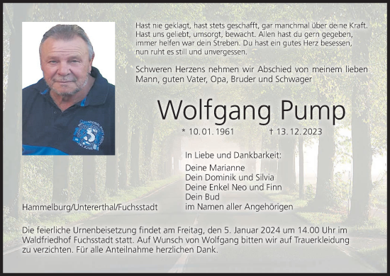 Anzeige von Wolfgang Pump von MGO