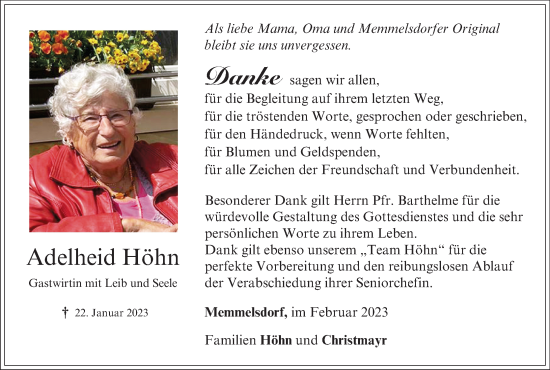 Anzeige von Adelheid Höhn von MGO