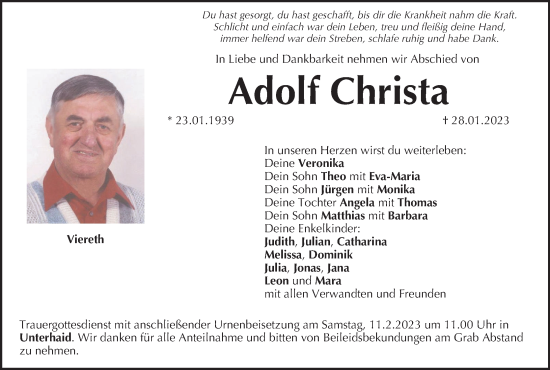 Anzeige von Adolf Christa von MGO