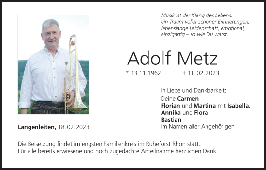 Anzeige von Adolf Metz von MGO