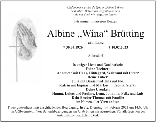 Anzeige von Albine Brütting von MGO