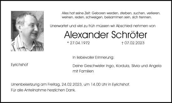 Anzeige von Alexander Schröter von MGO